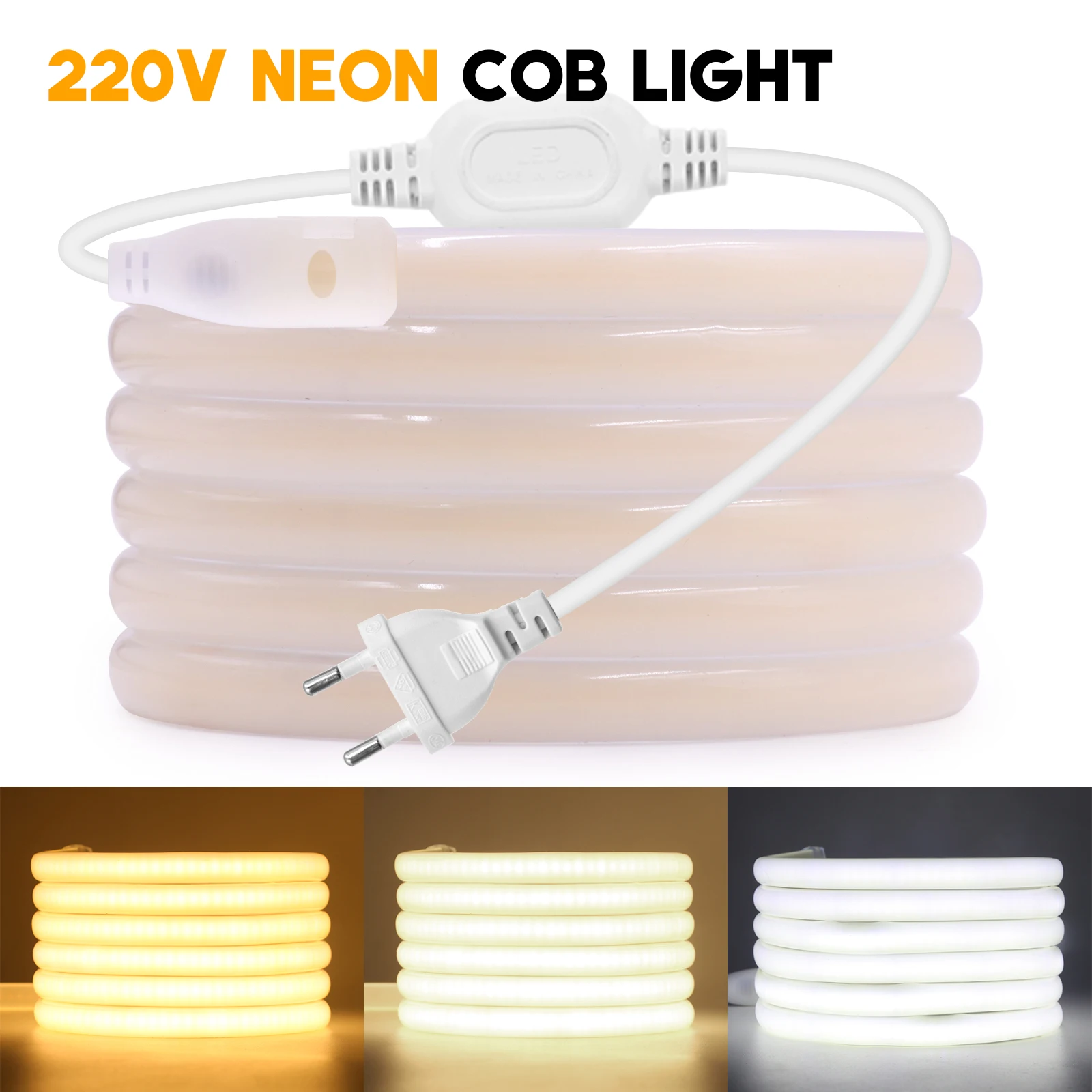 

220V COB Neon Strip IP67 Waterproof 288LEDs/m Flexible Ribbon Linear Lighting RA90 3000K 4000K 6000K Rope LED Lights Home Decor