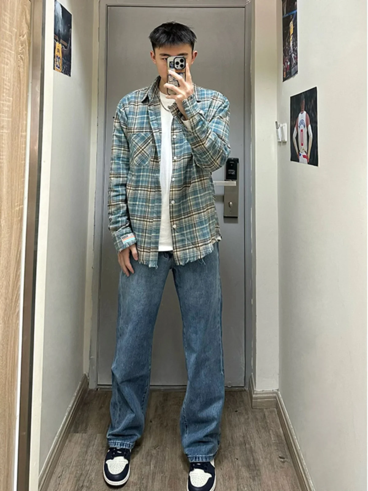 

Мужская клетчатая рубашка с длинным рукавом, модная, в стиле преппи, весенне-осенняя, хлопковая, повседневная верхняя одежда