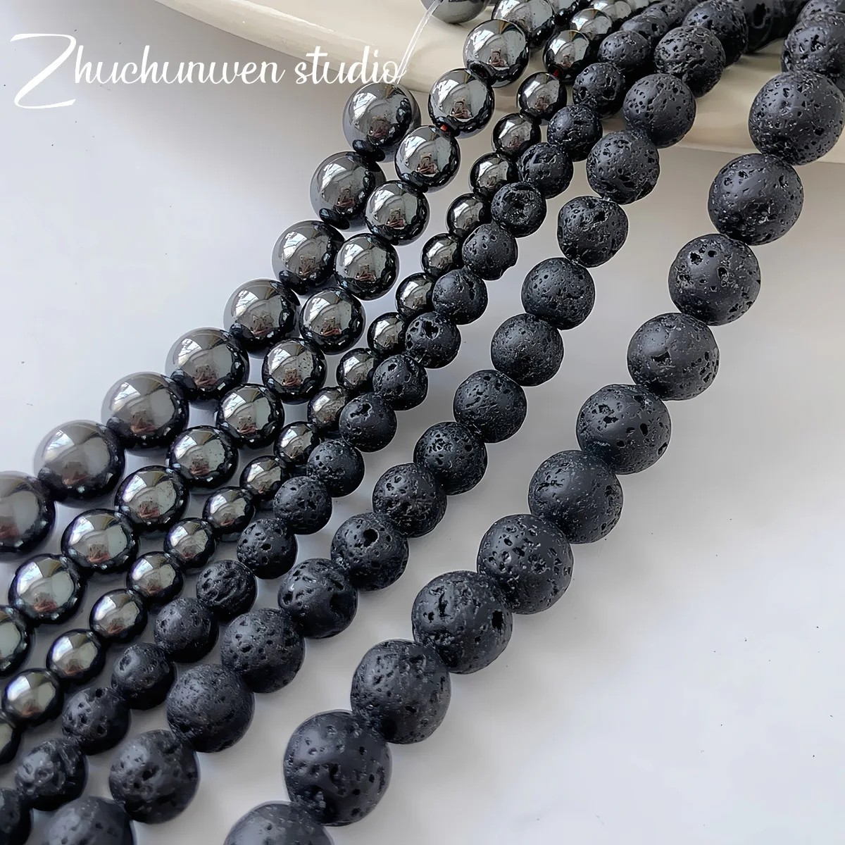100 قطعة 6/8/10 مللي متر الحجر البركاني الطبيعي النقي الخرز المستديرة سلسلة سوداء حبة Diy بها بنفسك الرجعية الإكسسوارات سوار قلادة المواد