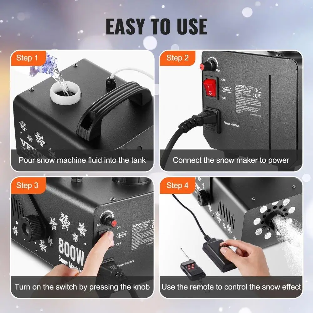 800W Handheld Snow Maker Hanging Snow Machine Holiday Decorative Light Perfect for Festive Events