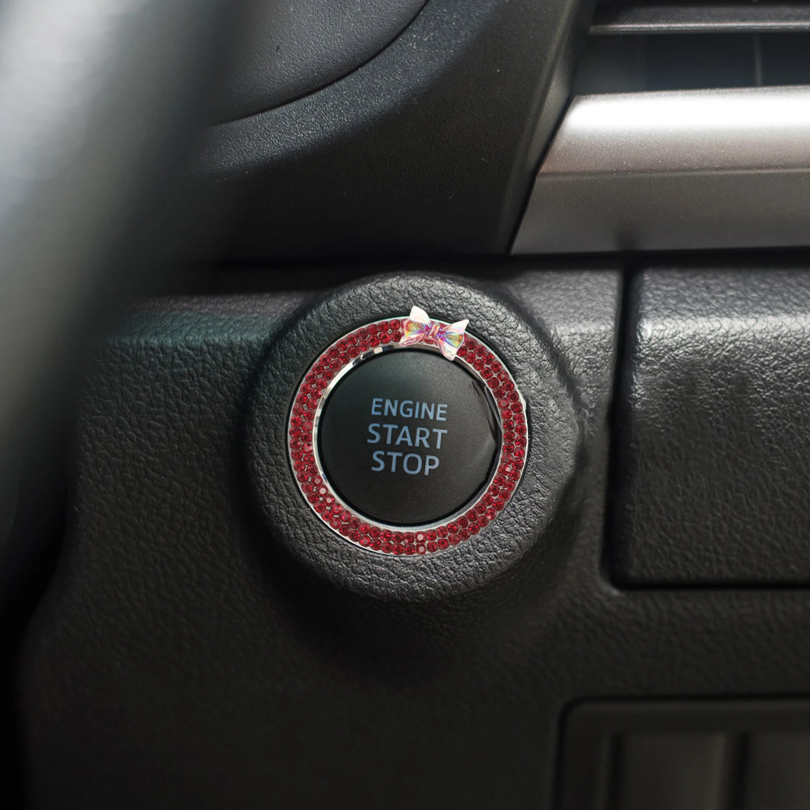 

1Pcs Stylish Push Start Button Cover Rhinestone Ignition Ring Elegant Bowknot Design Universal Car Decoration Accessory