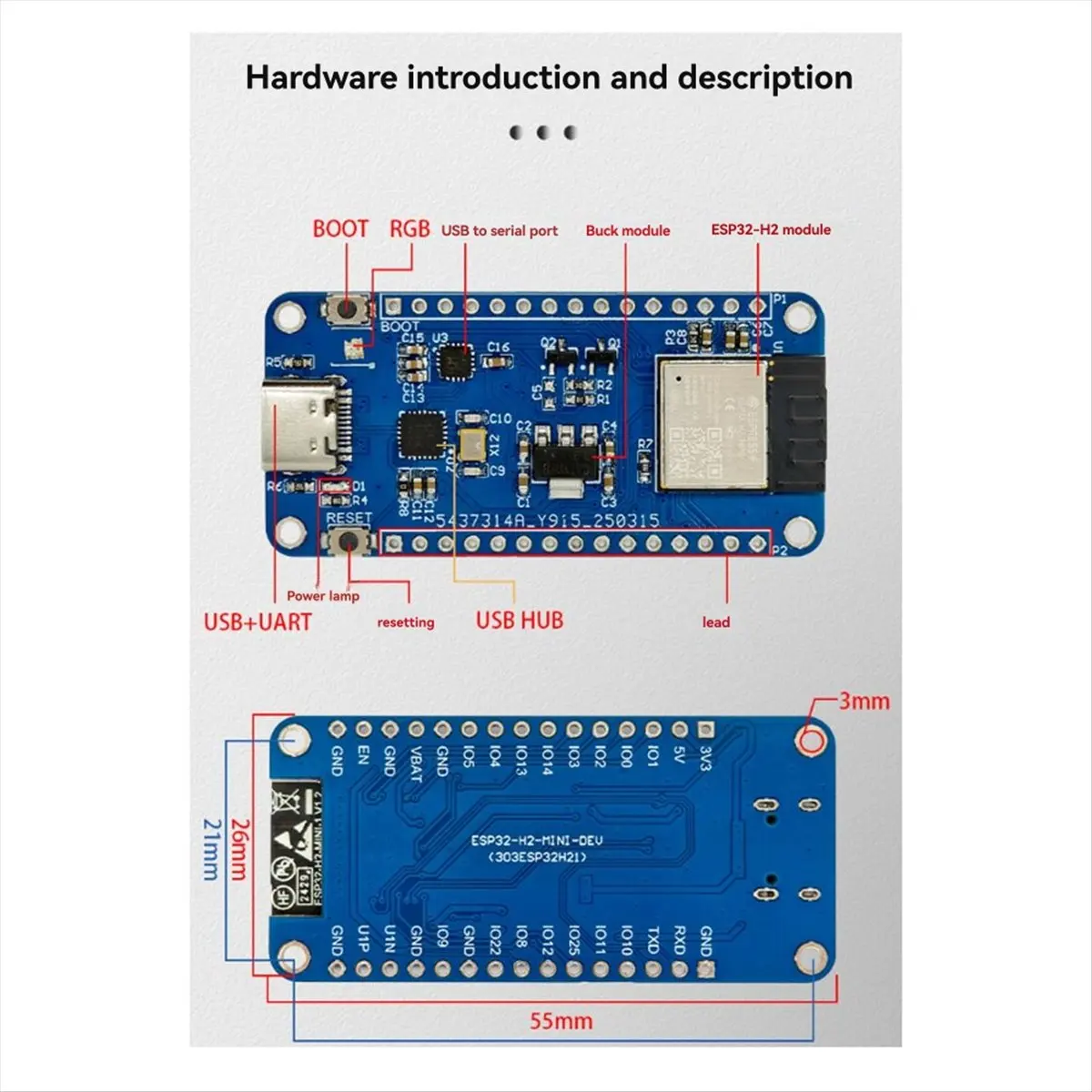 Placa de desarrollo ESP32-H2-MINI con interfaz de luz RGB tipo C compatible con grabación USB + UART