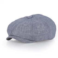 New Linen Blue Casual Newsboys Hat for Men Women Spring Autumn Retro Beret Hats Wild Casual Dad Hats Unisex Octagonal Cap BJM107