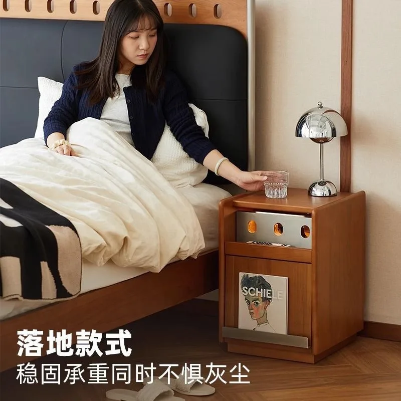 Retro-Nachttisch aus massivem Holz, Aufbewahrungsschrank für Schlafzimmer und Zuhause, Nachttisch, mobiler Nachttisch