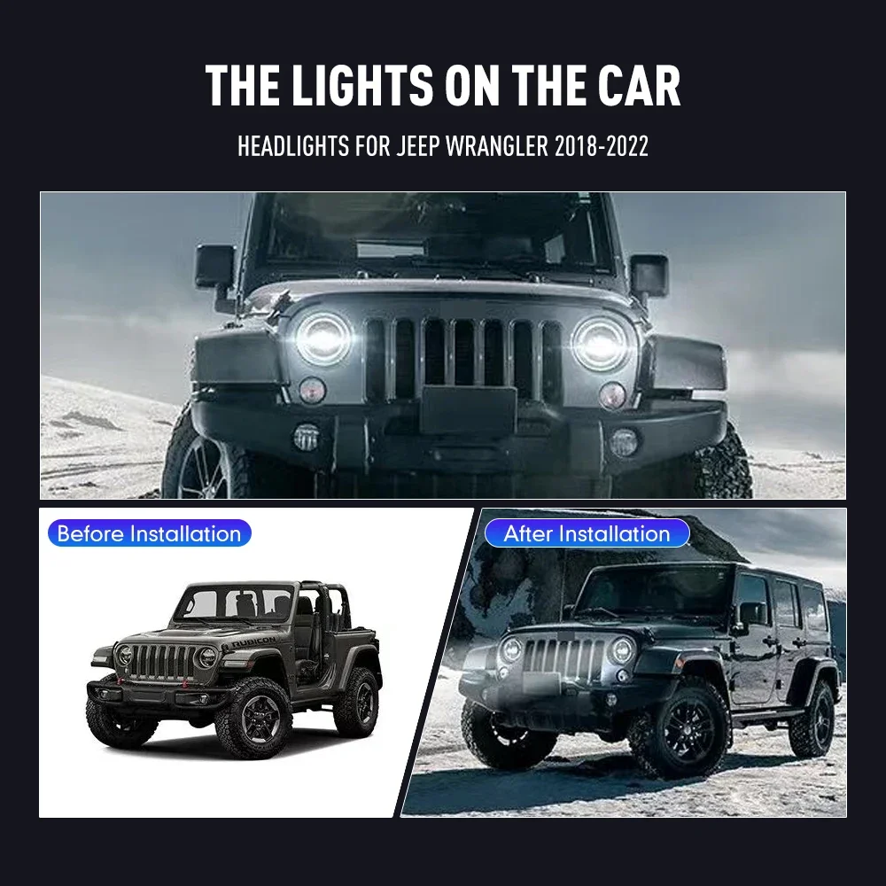 Pair Of LED Car Headlight Assembly For Jeep Wrangler 2018-2022 Front Head Lamp DRL Turning Signal Headlights Plug and Play