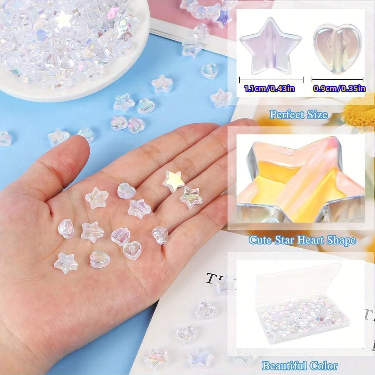 405/205 قطعة AB اللون الأبيض 10 مللي متر الخماسي 9 مللي متر الخوخ القلب نمط مختلط ، يمكن استخدامها كأساور زوجين ، أساور مجوهرات ذاتية الصنع