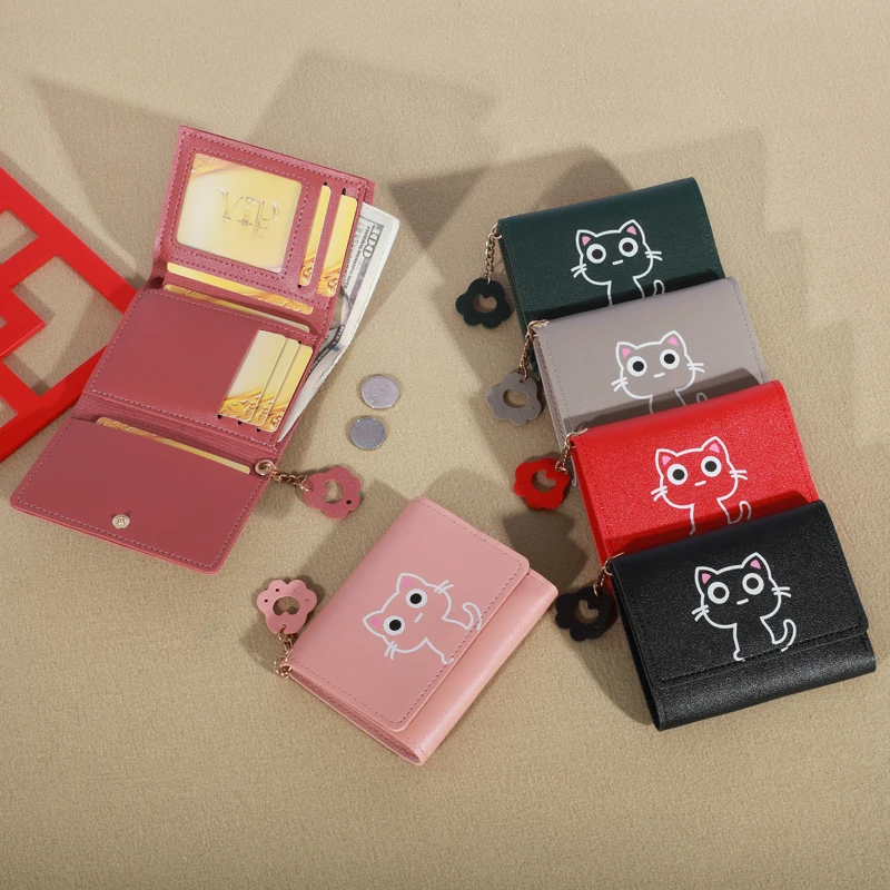 2023 New Small Wallet Female Cat Short Fold Personalized Student Cute Mini Fashion Wallet Zero Wallet