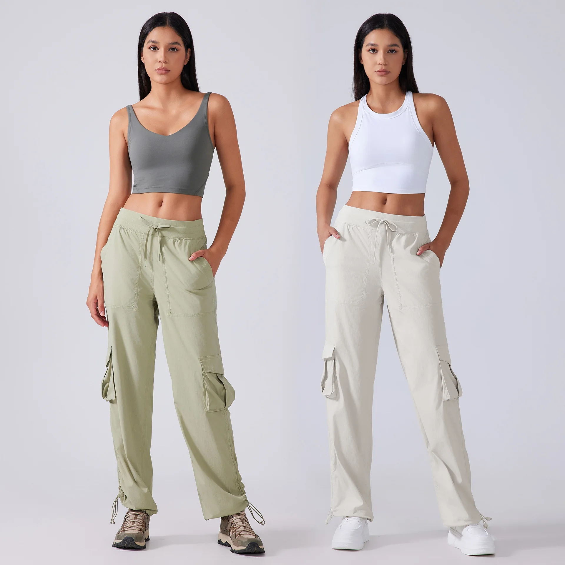 Large Pocket Loose Overalls Girls Outdoor Sports Jogging Tactical Pants Elastic Waist Quick-drying Casual Fitness Work Trousers