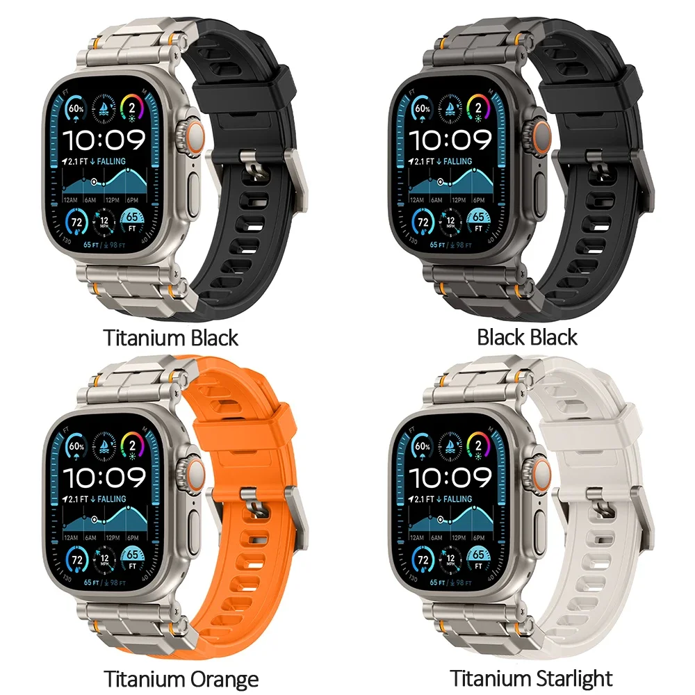 Luxury Silicone Strap for Apple Watch Band Series 10 46mm Ultra 2 49mm Stainless Steel Bracelet for iWatch 9 8 7 6 5 SE 44mm 45