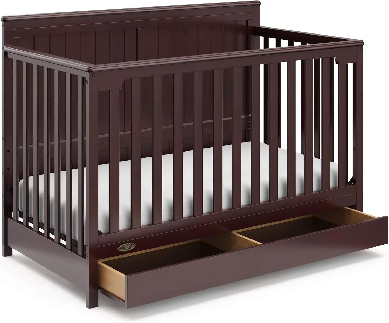 

Graco Hadley 5-in-1 Convertible Crib with Drawer (Espresso) – Crib with Drawer Combo, Includes Full-Size Nursery Storage Drawer,