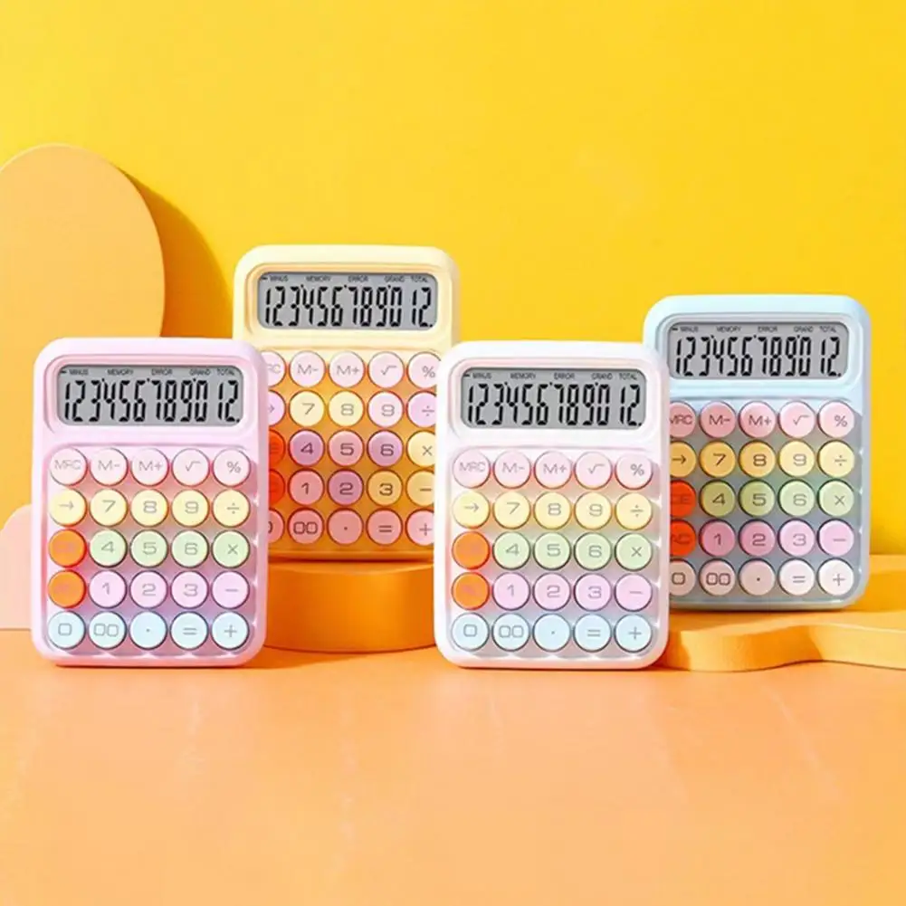 Kalkulator Keyboard mekanis, warna permen, tombol bulat, layar besar untuk kalkulator portabel kantor sekolah rumah