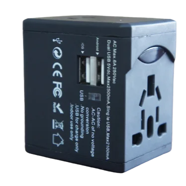 

Multi-nation travel adapter with USB charge smart power protector