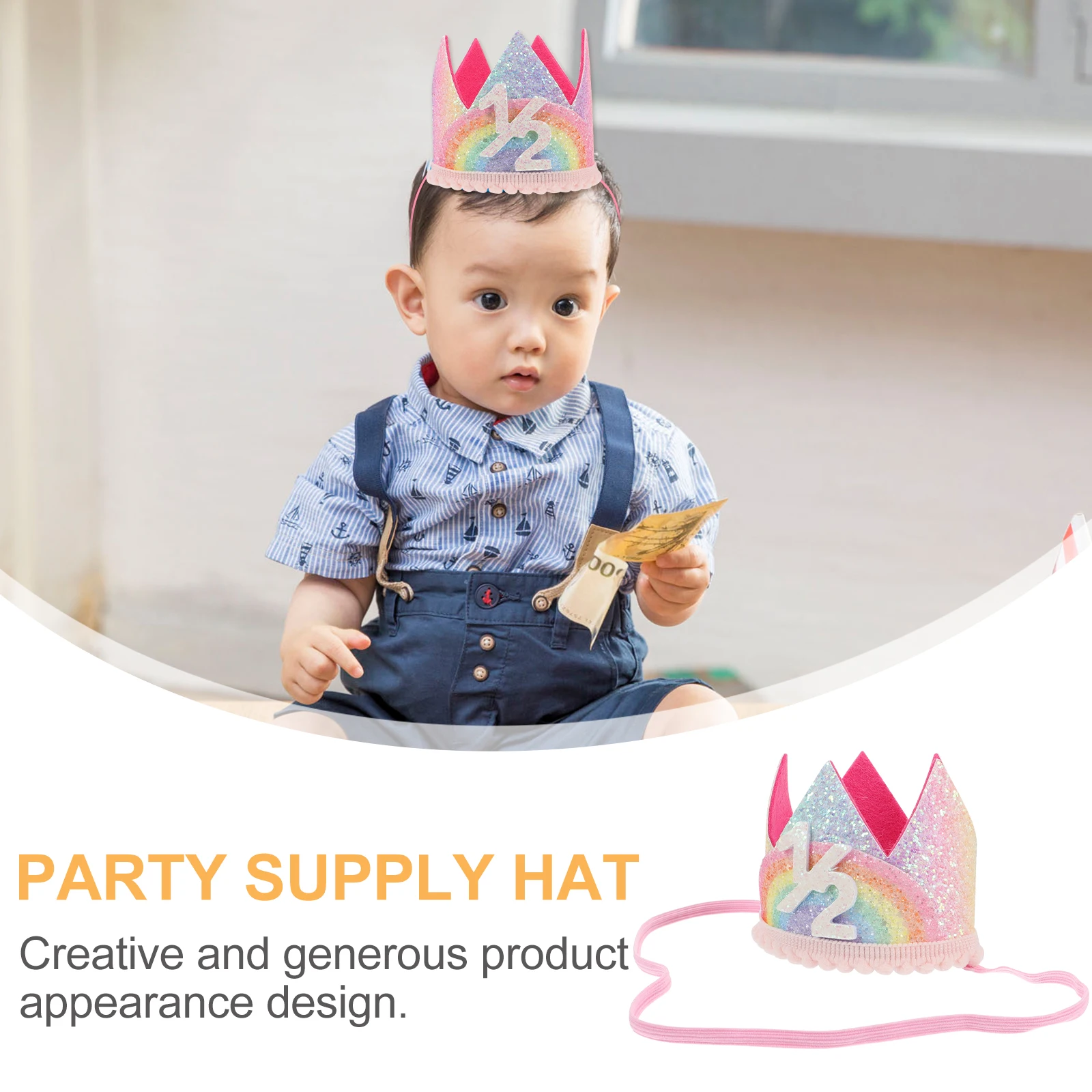 

Rainbow Crown for Kids Baby Tiara Headband Miniature Birthday Baby-Show-Party Fabric Headbands Premium Material