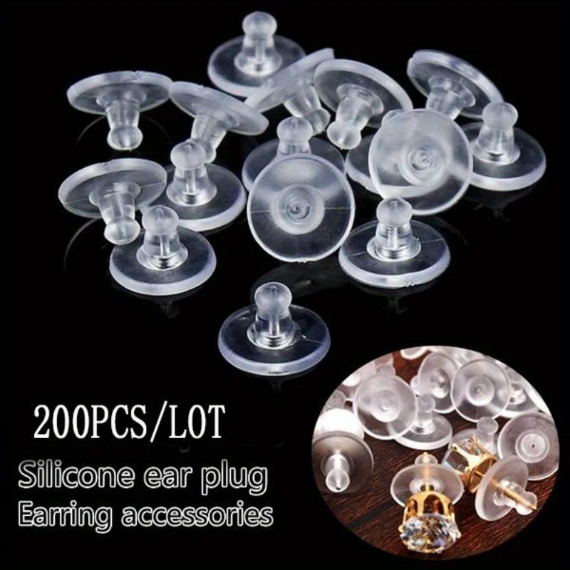 200pcs/lot Earrings Jewelry Accessories Rubber Back Silicone Round Ear Plugging Blocked Earring Back Stoppers for DIY