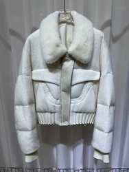 Women Winter Natural Real Mink Fur Collar Cashmere Wool Goose Down Jacket Thick Parkas Female Outwear Puffer Jackets Hot Sale