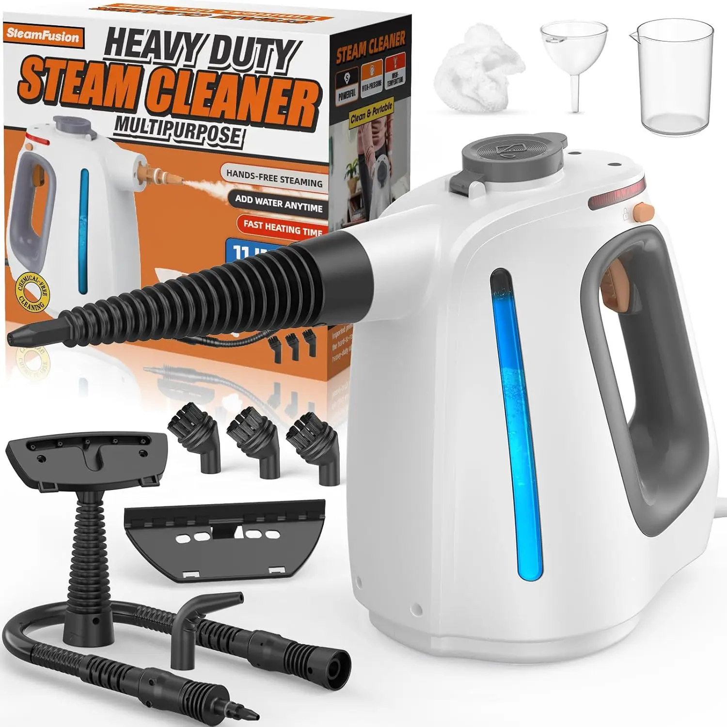 

Heavy Duty Handheld Steam Cleaner for Cleaning with Lockable Steam Button&11pcs Accessories, Unlimited Water Addition for
