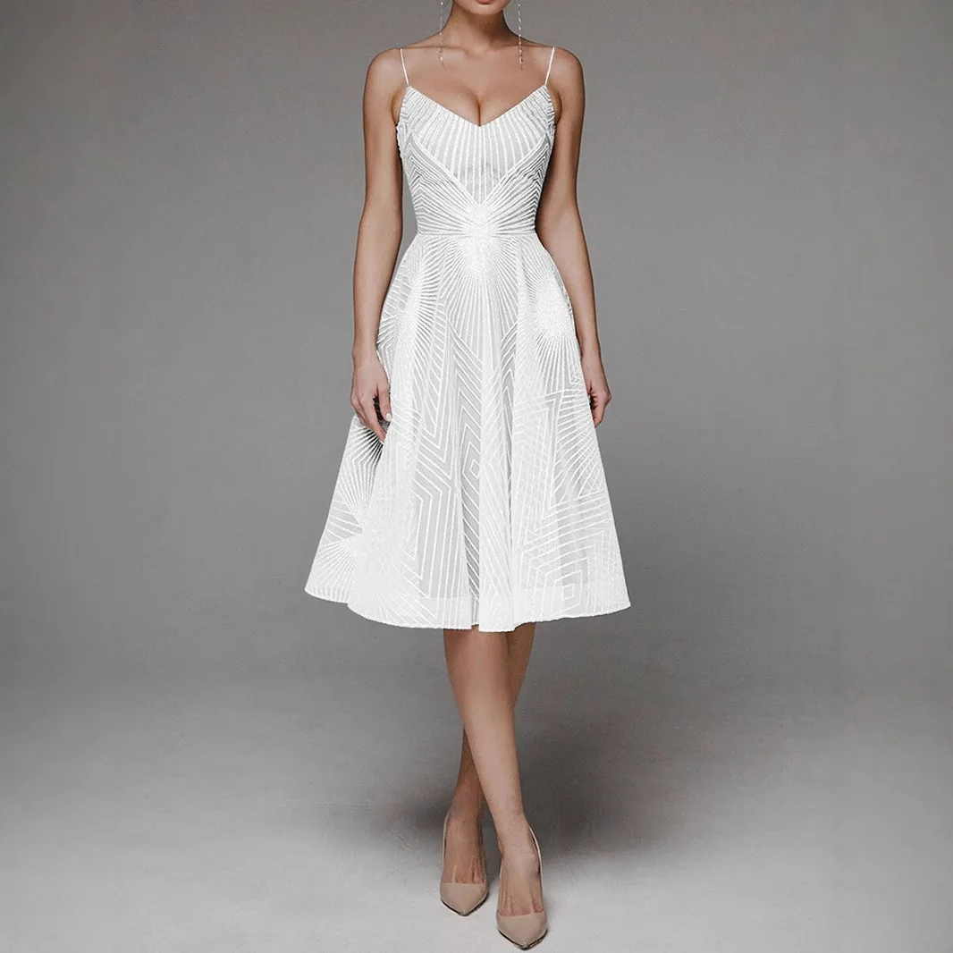 Sexy lace-up embroidered sleeveless dress Graduation ball A-line skirt Elegant party gown Class reunion short skirt