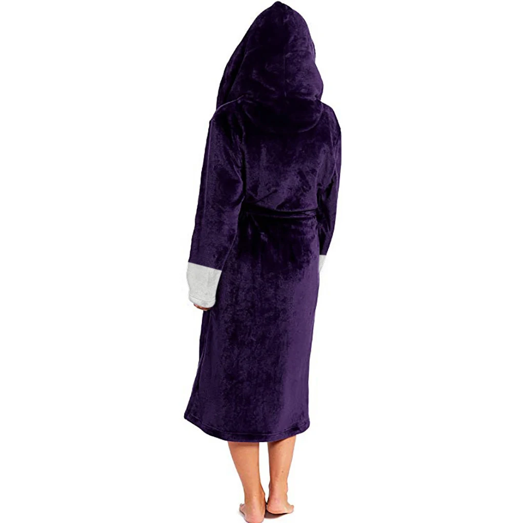 Women Bathrobe Lengthened Hooded Pajamas Shower Robe Sleepwear Ladies