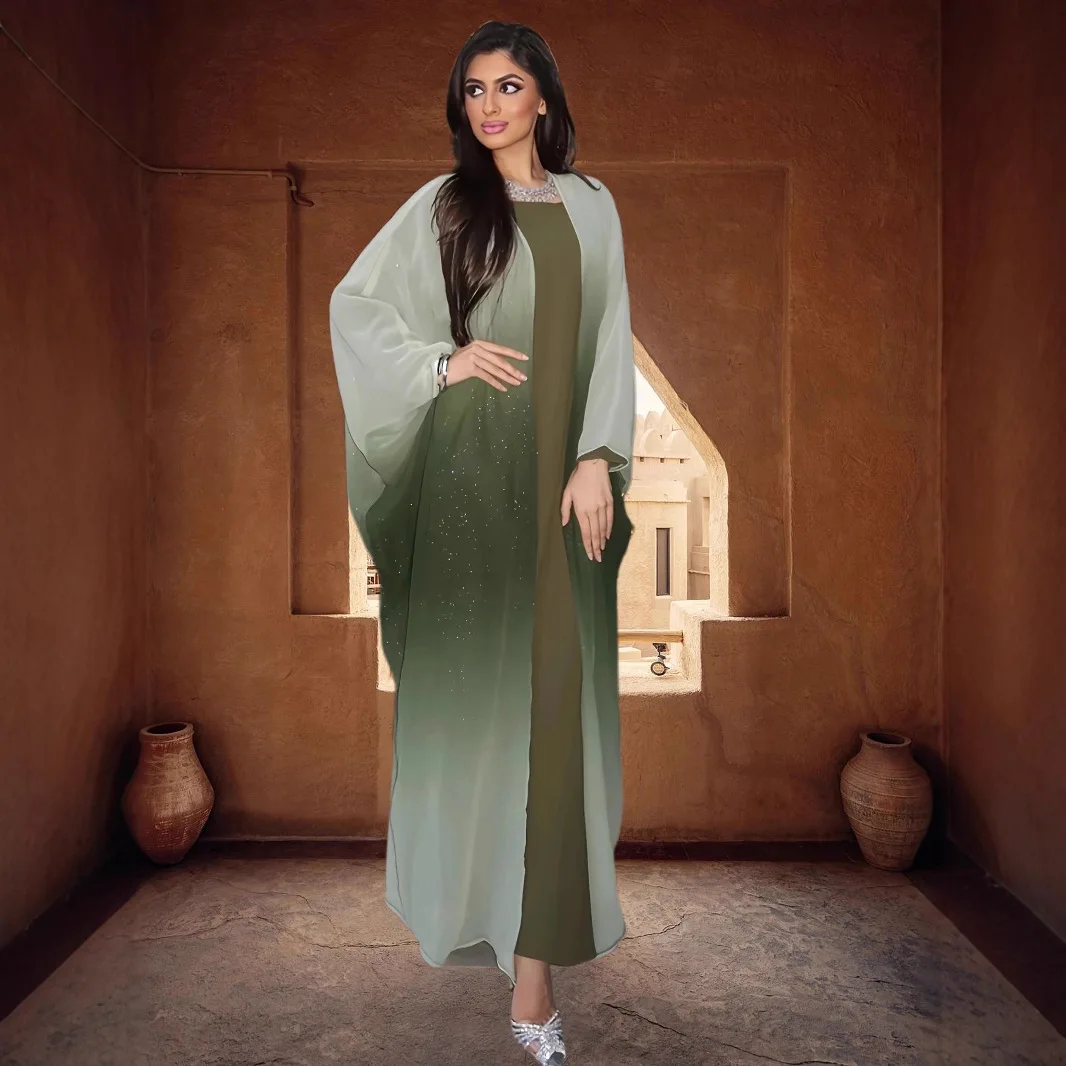 فستان نسائي للعيد سترة عباية إسلامية متدرجة عبايات بأكمام تشبه جناح الخفّاش المغرب قفطان دبي فيستدوس رمضان رداء جلابية