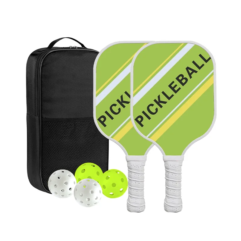 

A set of fiberglass Pick rackets includes 2 rackets, 4 Pick balls, and 1 storage bag suitable for indoor and outdoor use