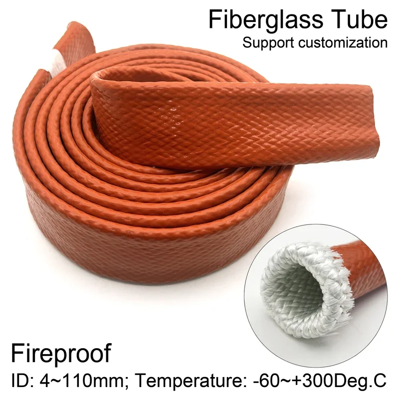 

High Temperature Resistant Fiberglass Tube Silicone Resin Coated Glass Fiber Braided Fireproof Sleeve Fire Retardant Casing Pipe