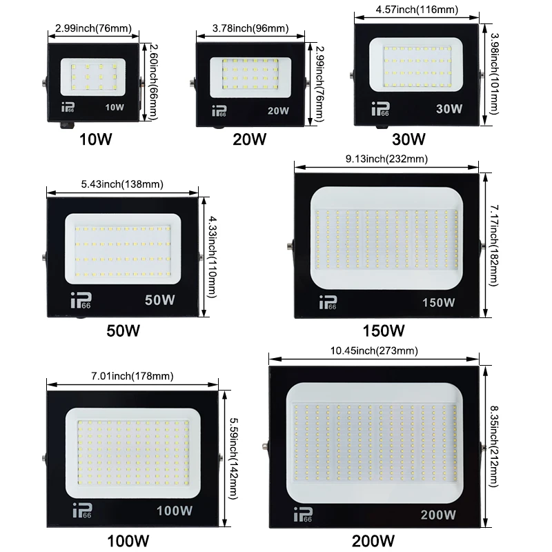 LED Flood Light Spotlight AC220V 100W 200W IP66 Waterproof LED Black Shell Garden Street Gate Wall Floodlights