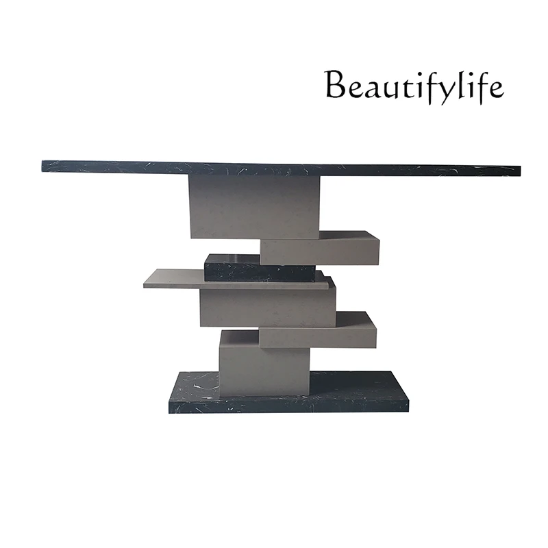 Italian-Style Light Luxury Modern Minimalist Marble Hallway Wall-Mounted a Long Narrow Table Storage Rack Side View Sets