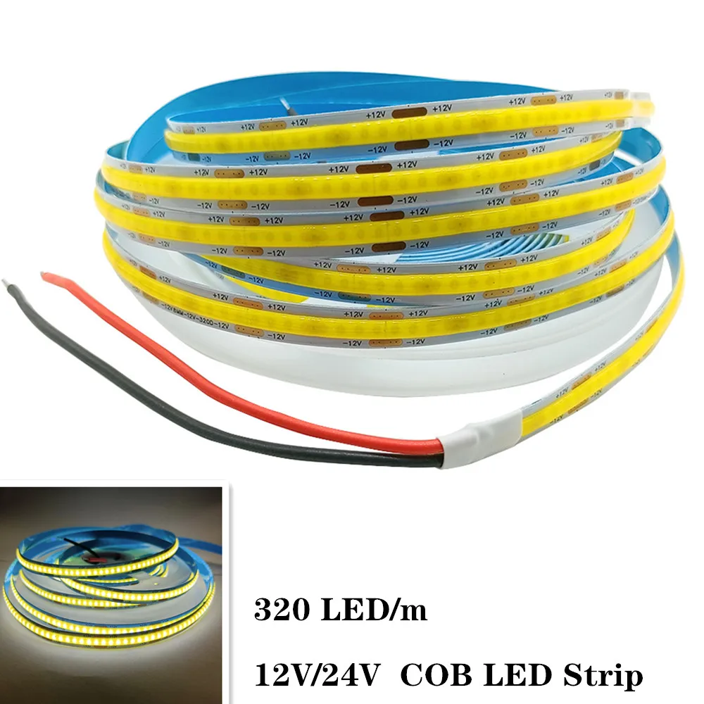 

Светодиодная лента 320 светодиодов высокой плотности Гибкая FOB COB Led Light RA90 Теплая природа Холодный белый Линейная регулировка яркости 12 В 24 В
