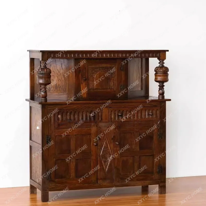 

LFurniture Western carving design display cabinet Solid wood medieval dining side antique double door storage