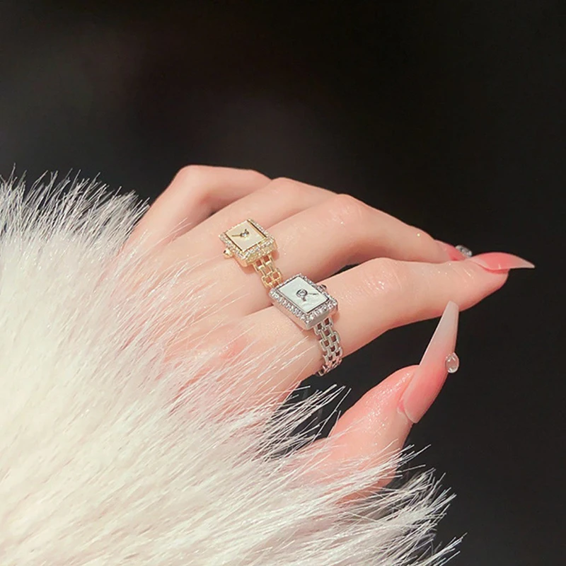 Unique Shell Watch Shaped Rings for Women Fashion Brand Jewelry Luxury Crystal Wedding Rings Gift