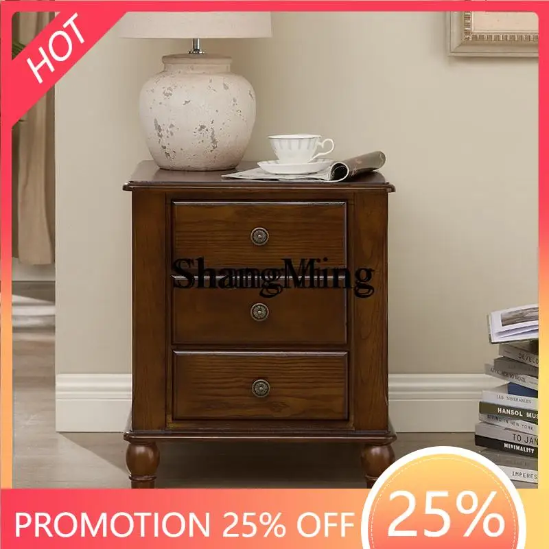 CL  wood bedside table household bedroom locker rural retro three-bucket bedside table simple bedside table