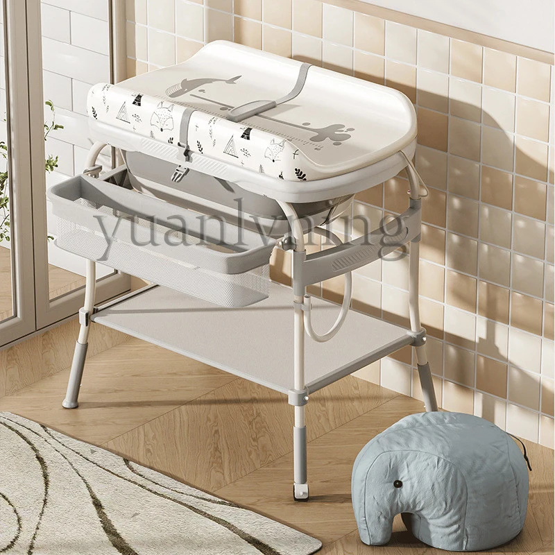 Baby Changing Table with Bathtub Portable Newborn Diaper Station Infant Massage Care Station 2 Wheels Anti-rollover