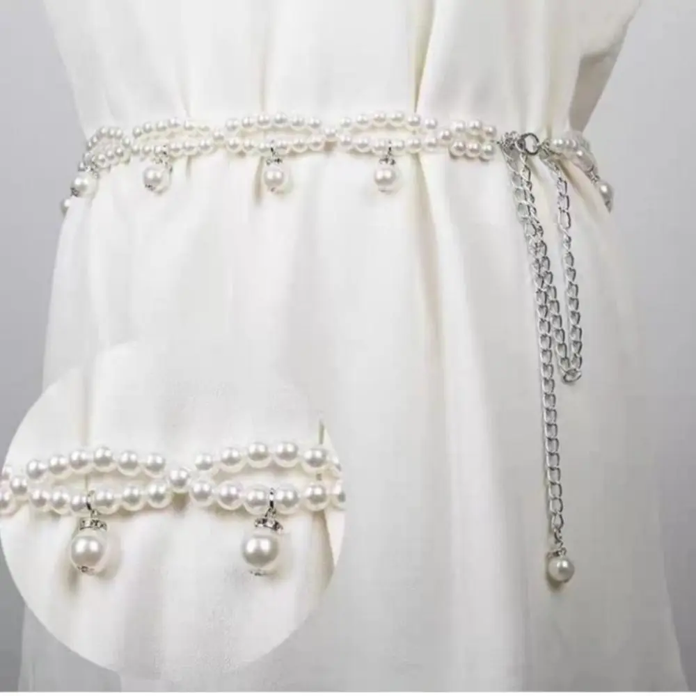 Nuevo Cadenas de cintura con perlas de 100cm, accesorio de cintura, cinturón versátil, temperamento, cinturón de perlas elegante para mujer