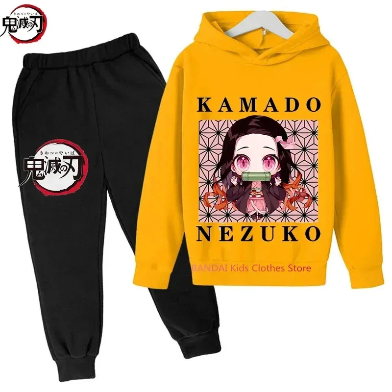 Demônio slayer anime tanjiro e nezuko criança moletom com capuz criança coreano kpop estilo de rua moletom menina streetwear terno