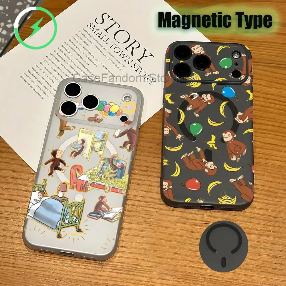 

Mokey C-Curious G-Georges For iPhone 17,16,15,14,13,12,11,Pro,Max,Plus Transparent gray Phone Case Magnetic Wireless Charging