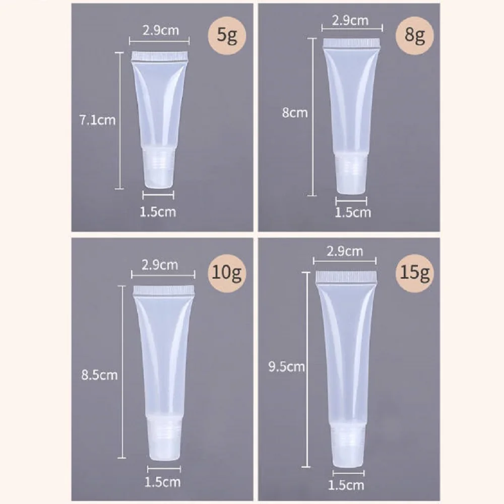 Großhandel 5ml 8ml 10ml 15ml Klare Quetschflasche für Lipgloss, Kunststoff-Lipgloss-Weichtube, Kosmetikverpackungsbehälter – Detail 1