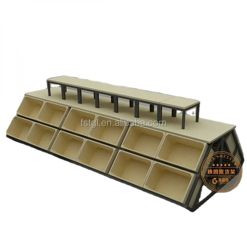 [Customized]Organic Display Rack Steel Wood Structure Supermarket Shelves High Quality Natural Hardware Store Display Stand CN;G