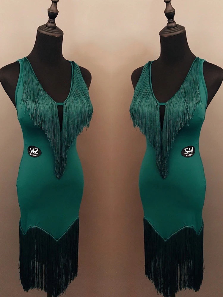 Abiti latini sexy per adulti Donne Samba Cha Cha Costume da spettacolo di danza Estate Abito con frange senza schienale Abbigliamento da competizione VBH1981