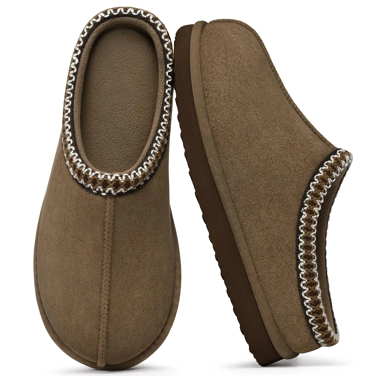 Litfun Classic Faux Suede Slippers for Women Memory Foam Fuzzy House Shoes Cozy and Warm Hard Bottom Indoor Outdoor Cotton Shoes