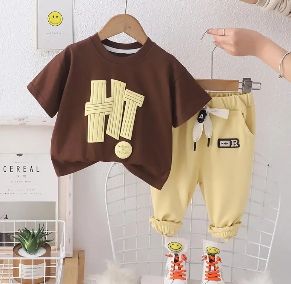 

Kids Summer Sets 1 To 2 Years Korean Style Letter O-neck Short Sleeve T-shirts And Pants 2Pcs Infant Boys Clothes Girls Outfits