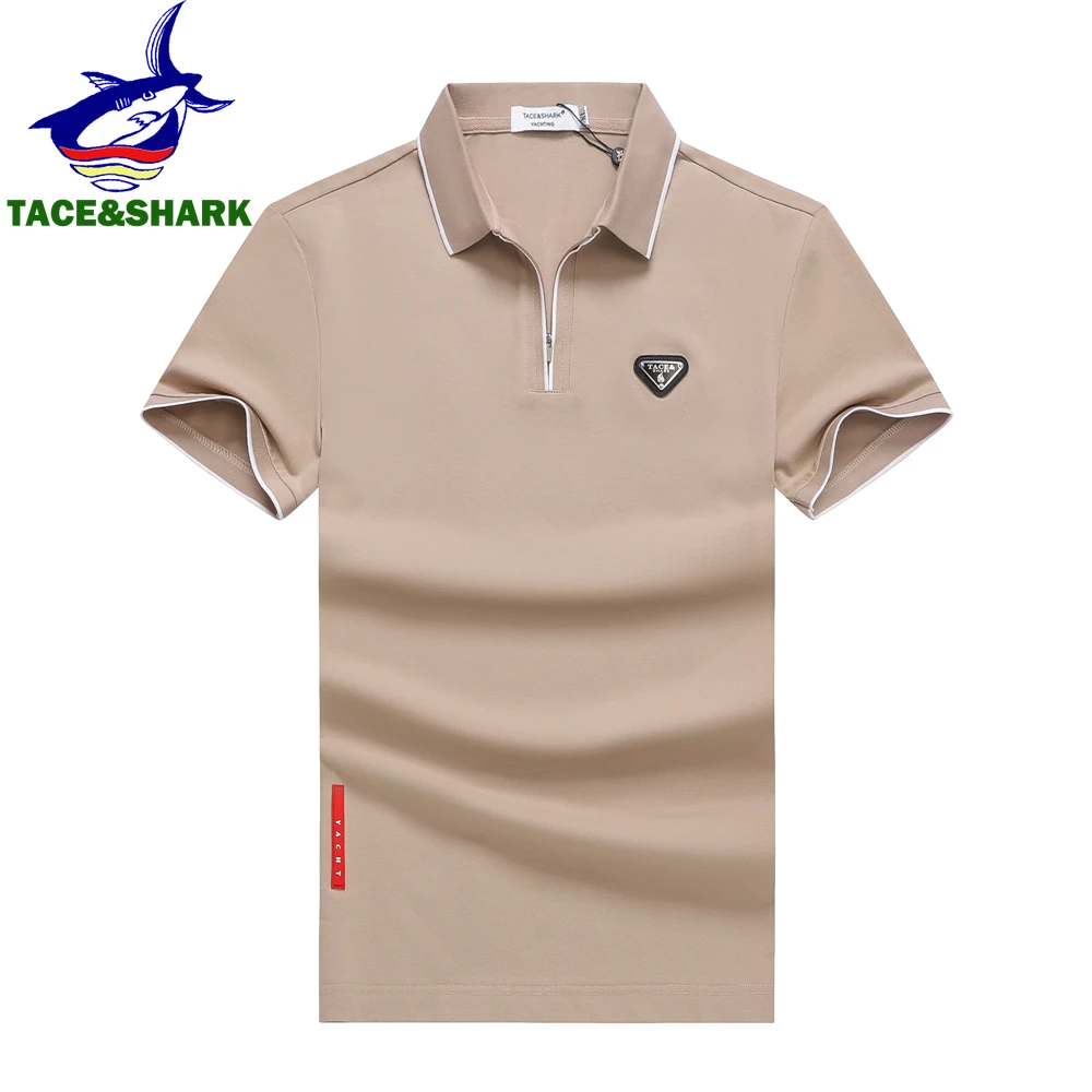 TACE&SHARK Polo Shirt Brand Shark Camisa Masculina Mens Breathable Polos Shirts 2024 Summer Fashion Solid Color