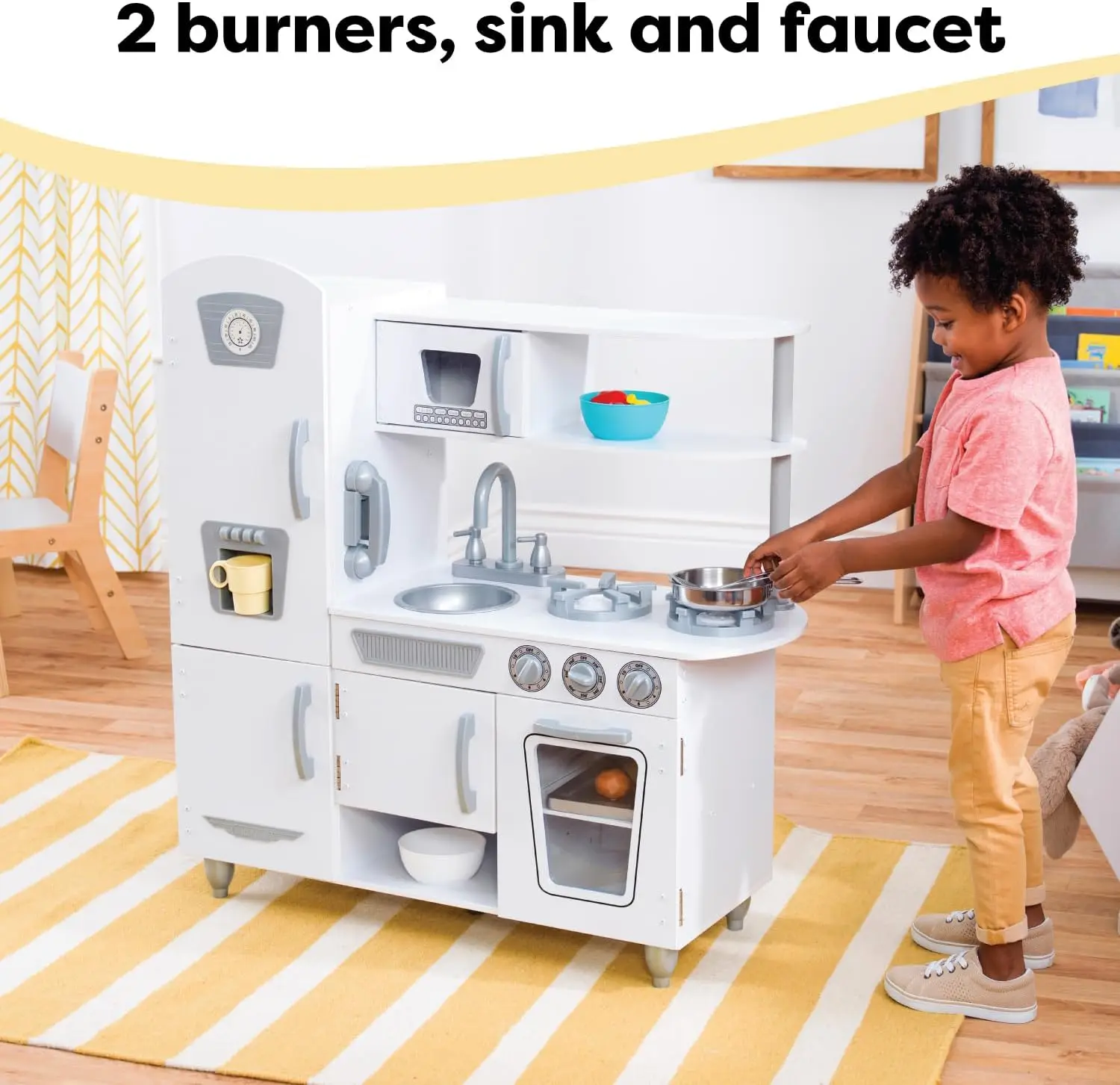 Cozinha de madeira vintage, Pretend Ice Maker, Jogar telefone, Multi cor