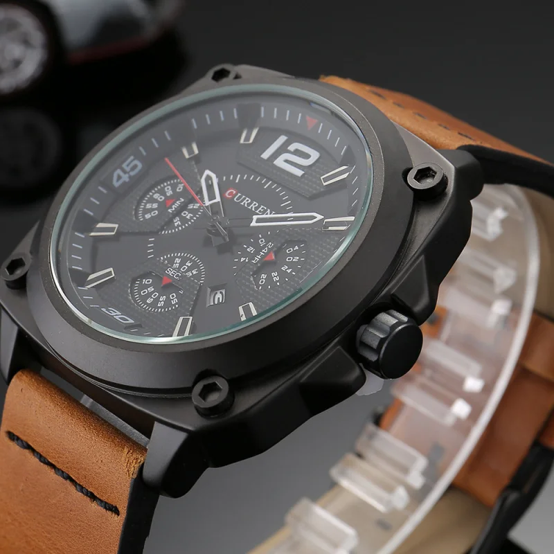 ساعة CURREN Carryan8260Men's Digital Watch Calendar للرجال مقاومة للماء من الجلد كوارتز