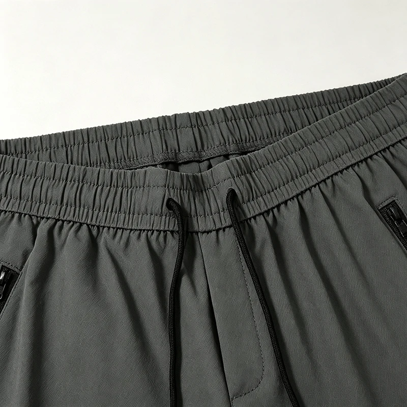 Herren Sommer Cargo Caprihose mit Reißverschlusstaschen, regulärer Passform, elastischem Bund, Kordelzug am Saum, für Freizeit, Outdoor, Wandern, Reisen und Alltag. – Detail 8