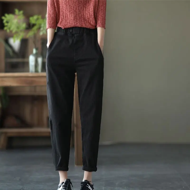 2024 Elegant Fashion Harajuku Slim Fit Female Clothes Loose Casual All Match Straight Leg Pants Pockets Solid Wide Leg Pants