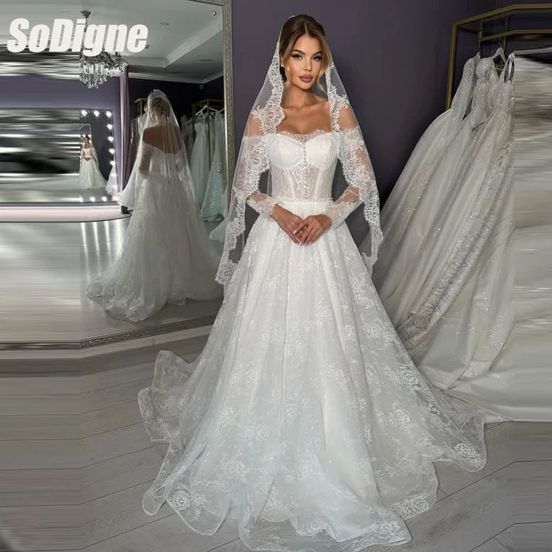 

SoDigne A-line Lace Wedding Dresses Off Shoulder Long Sleeves Bride Dress Wedding Gown vestidos de novia 2026 Customized