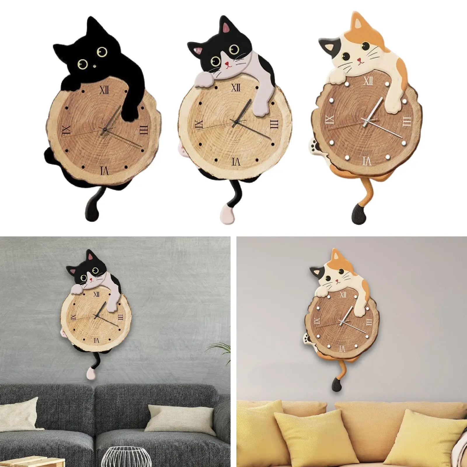 Cat Themed Decorative Analog Wall Clock Silent Operation for Living Room Wall Decoration Modern House Decor