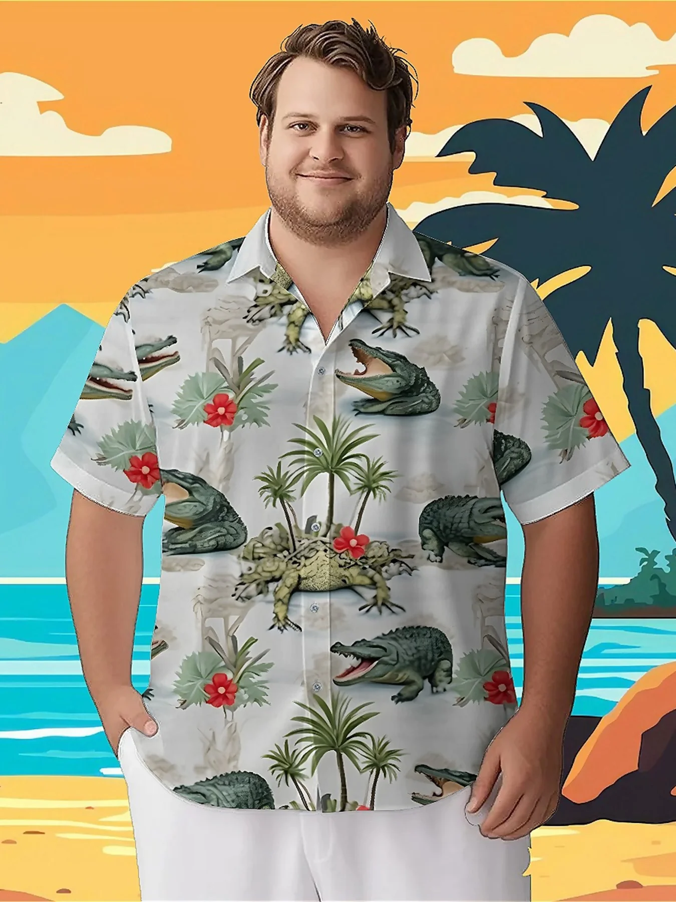 

Men's Plus Size Hawaiian Shirts Tropical Jungle Crocodile pattern, Button Up Shirts, Unisex Casual Clothing, Summer Tops