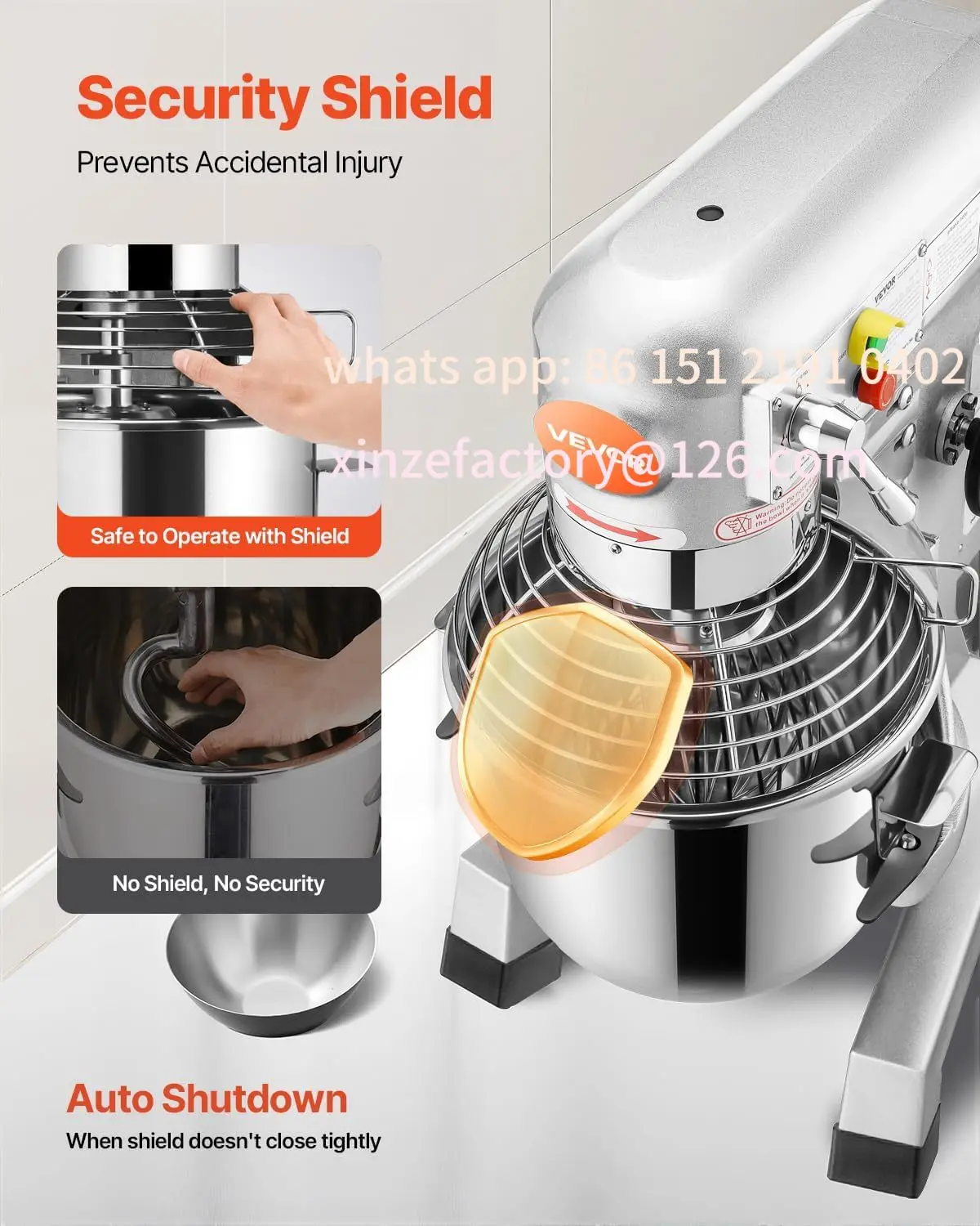 خلاط طعام تجاري Happybuy 15Qt قابل للتخصيص مع وظيفة التوقيت، خلاط تجاري 600 وات وعاء من الفولاذ المقاوم للصدأ عالي التحمل