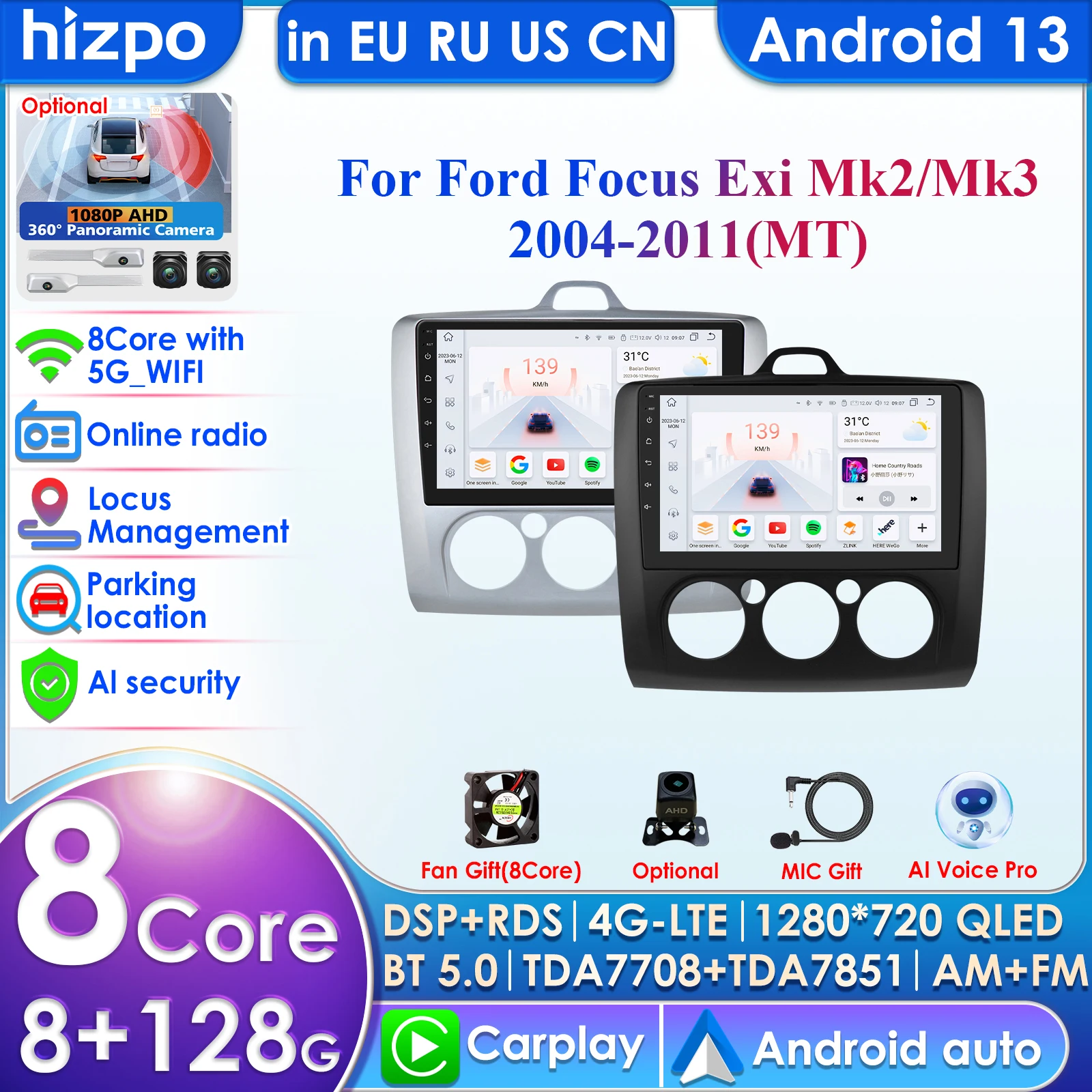 

9" 2 Din 4G-LTE WiFi Car Radio for Ford Focus Exi MT 2 3 Mk2 Mk3 2004-2011 Multimedia Player Android 12 GPS Navigation Head Unit